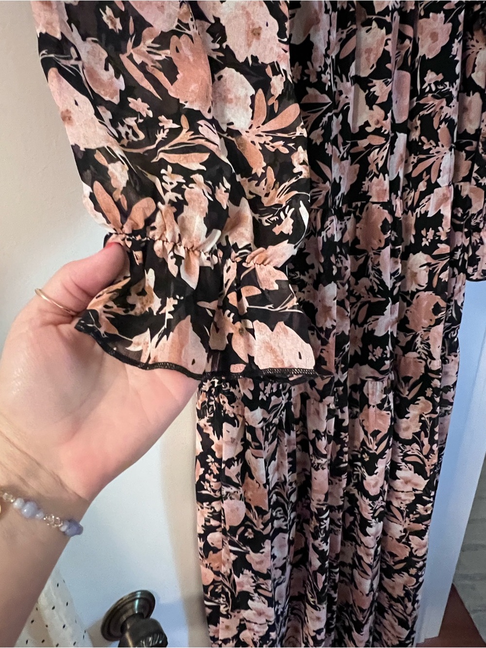 Floral Boho Maxi Dress in Blush Pink & Black - Picture 2 of 4
